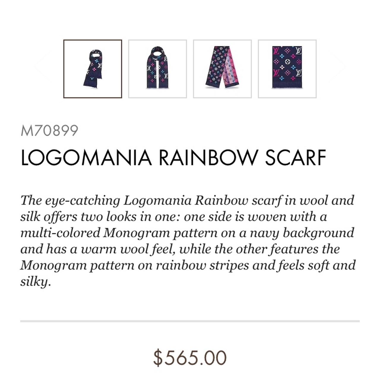 LOUIS VUITTON Logomania Rainbow Wool Silk Scarf Navy