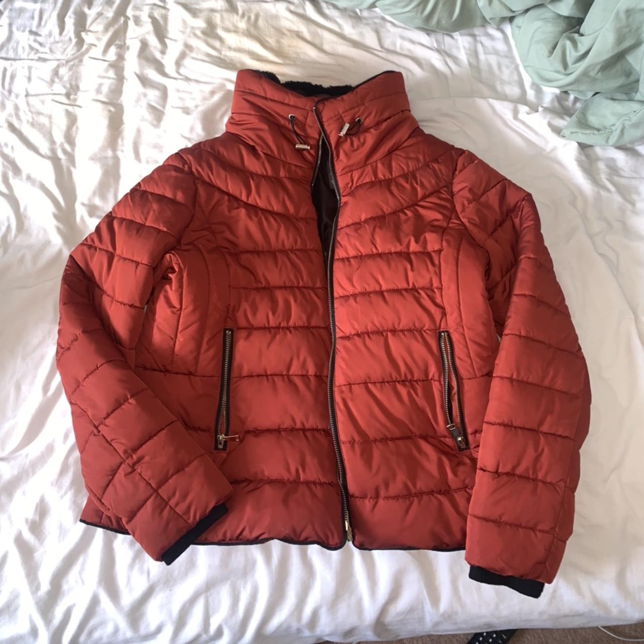 Primark burnt orange puffer jacket with fur lining