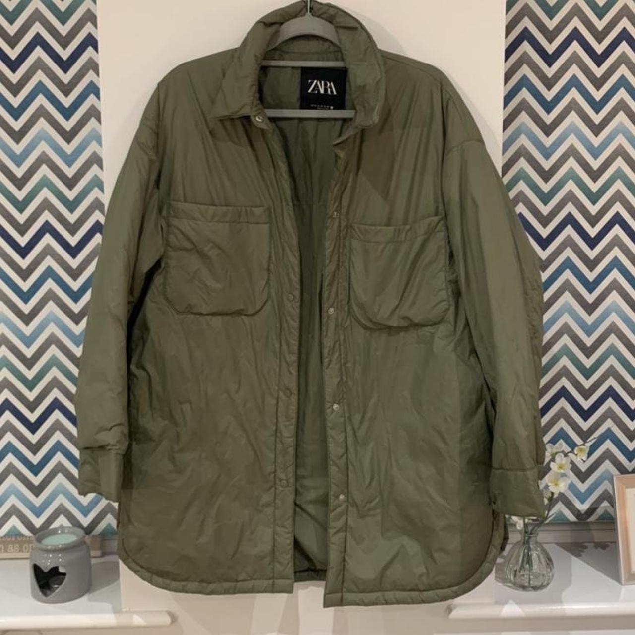 Zara green padded puffer shirt jacket over... - Depop