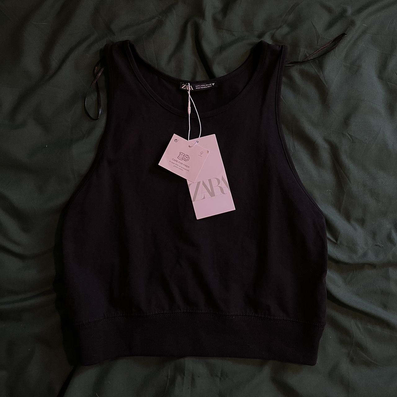 Zara black crop vest top, elastic band along bottom... Depop