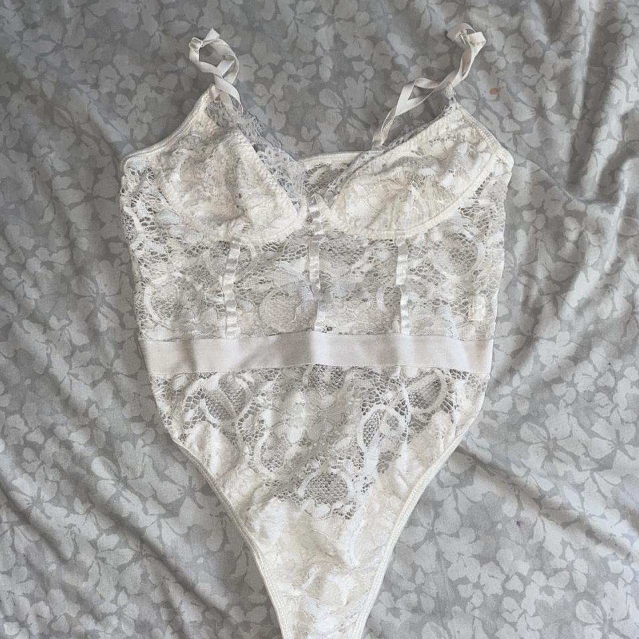 White lacey corset bodysuit. Worn a few times so... - Depop