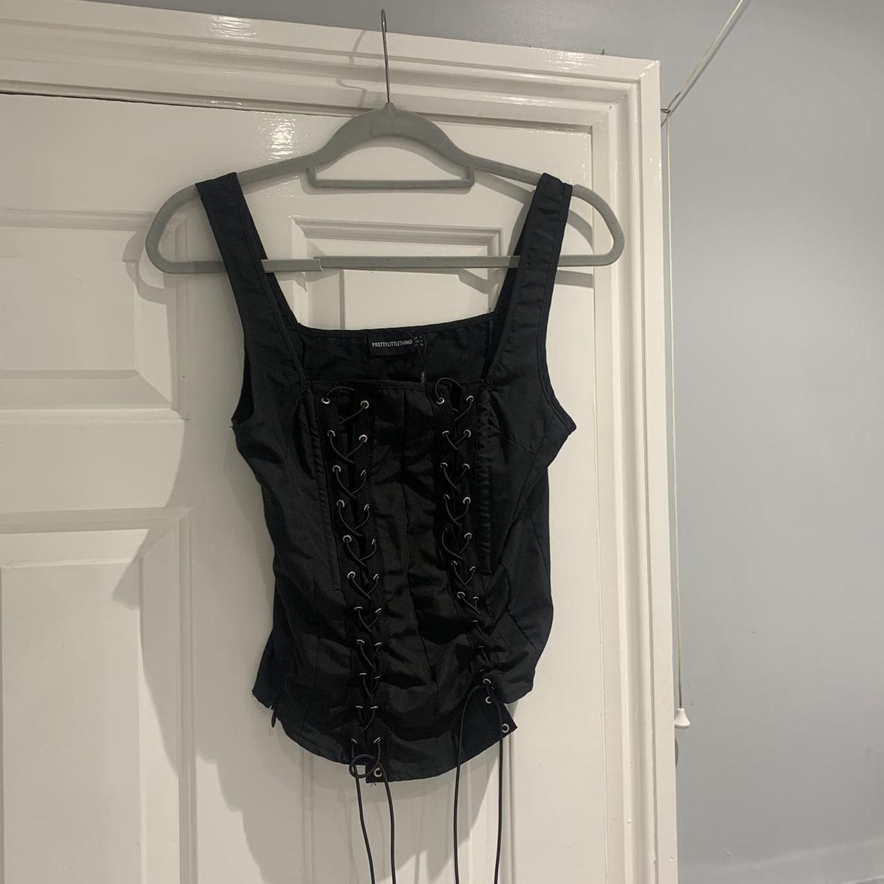 Pretty Little Thing Black Lace Up Corset Top - Depop