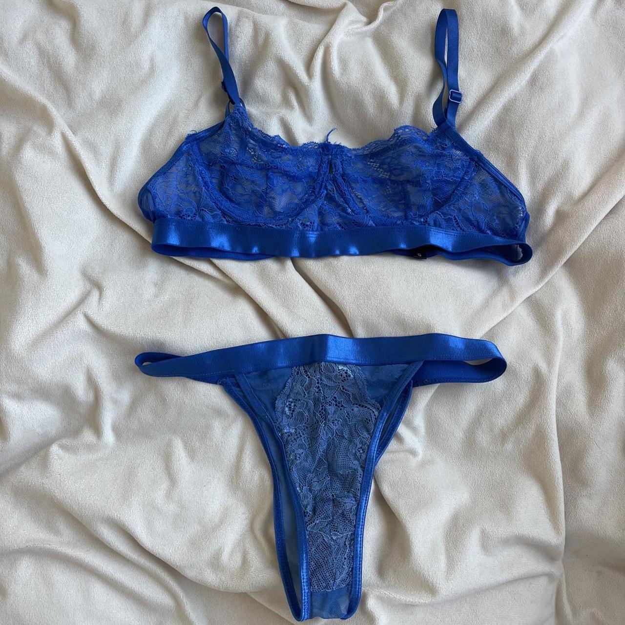 Plt Lacey lingerie set Royal blue - Depop