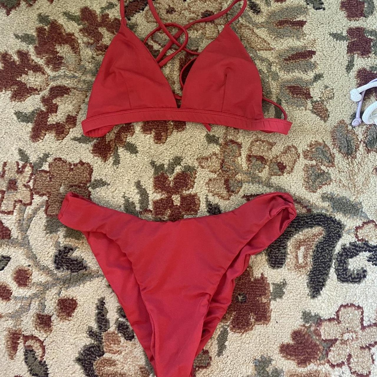 Red triangle bikini set size S... - Depop