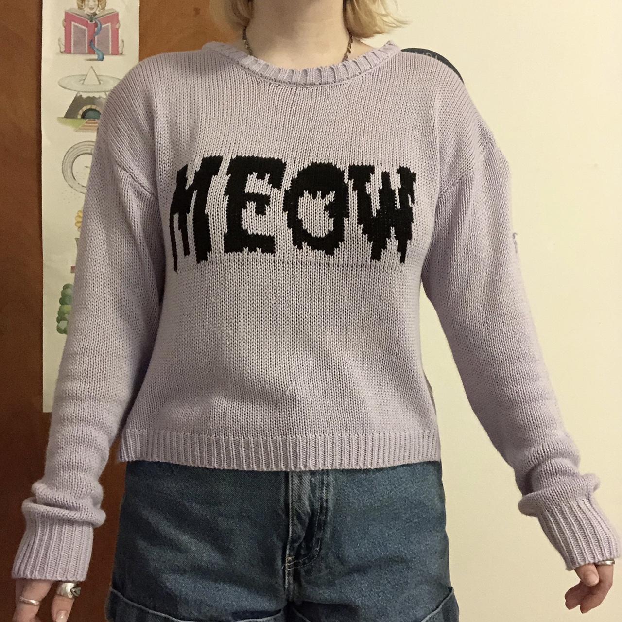 Pastel Purple Meow” Sweater • Cropped Purple Depop