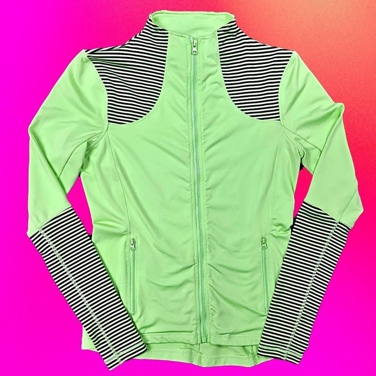 Lime Green Striped Jacket. Athletic/track jacket... Depop