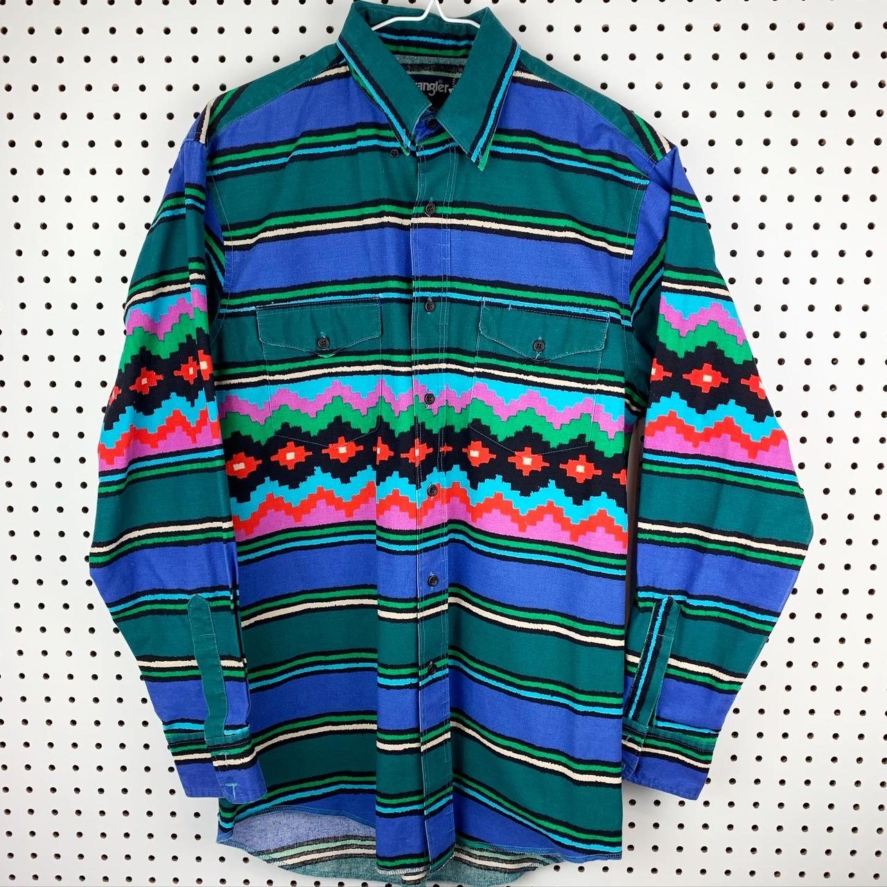 Super colorful vintage Wrangler button down shirt.... - Depop