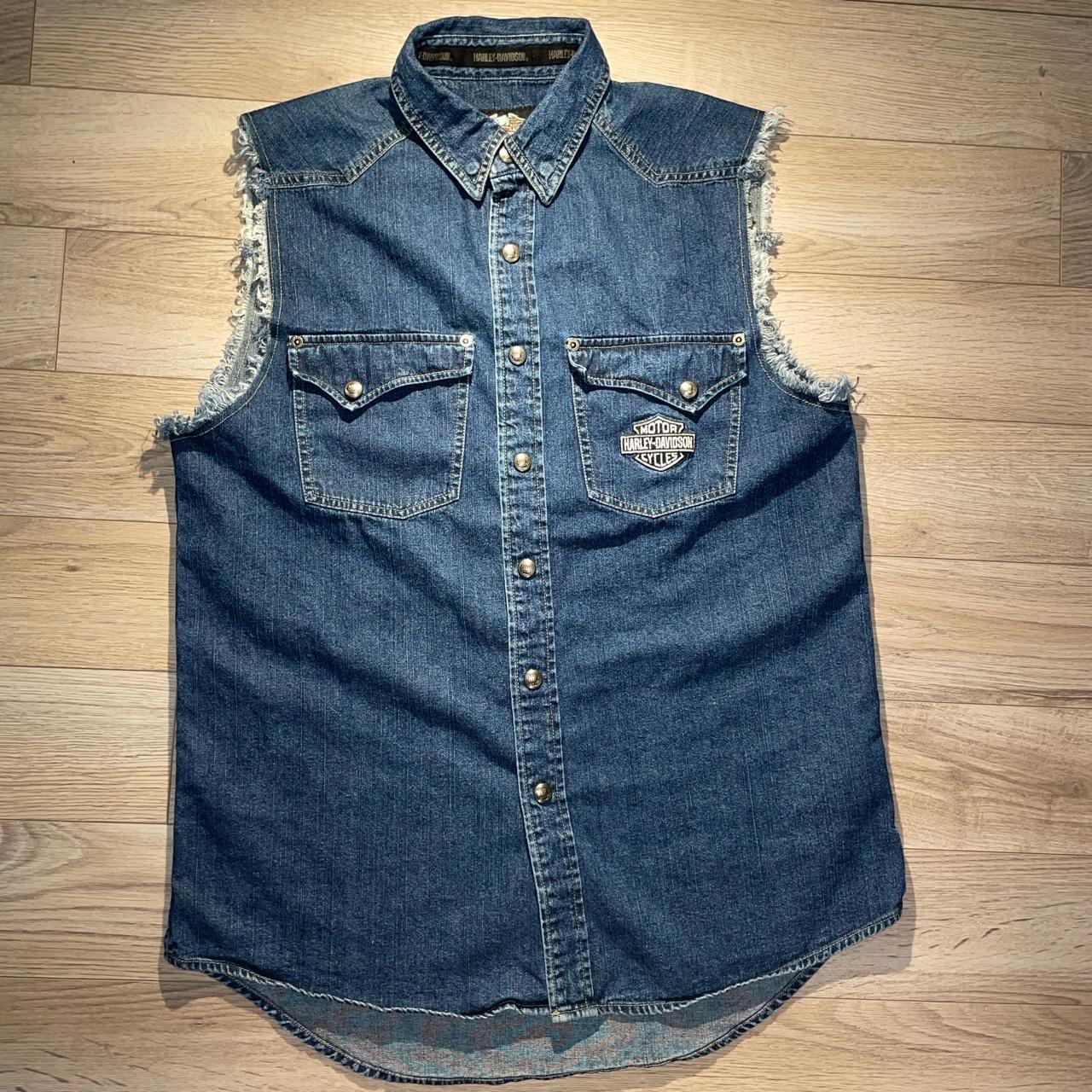 Super cool Harley Davidson denim cut off vest... - Depop