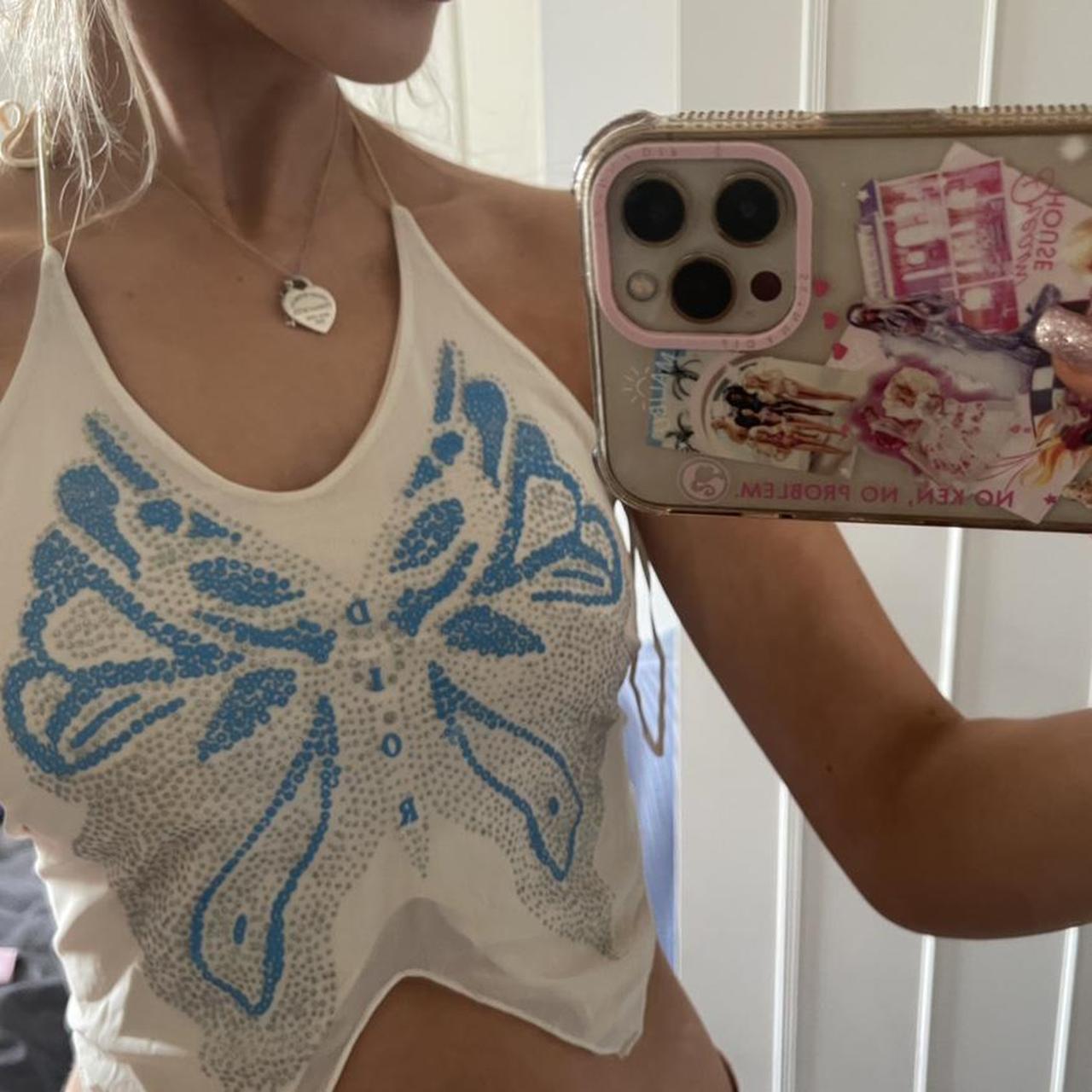 and in white butterfly top tie up back Depop