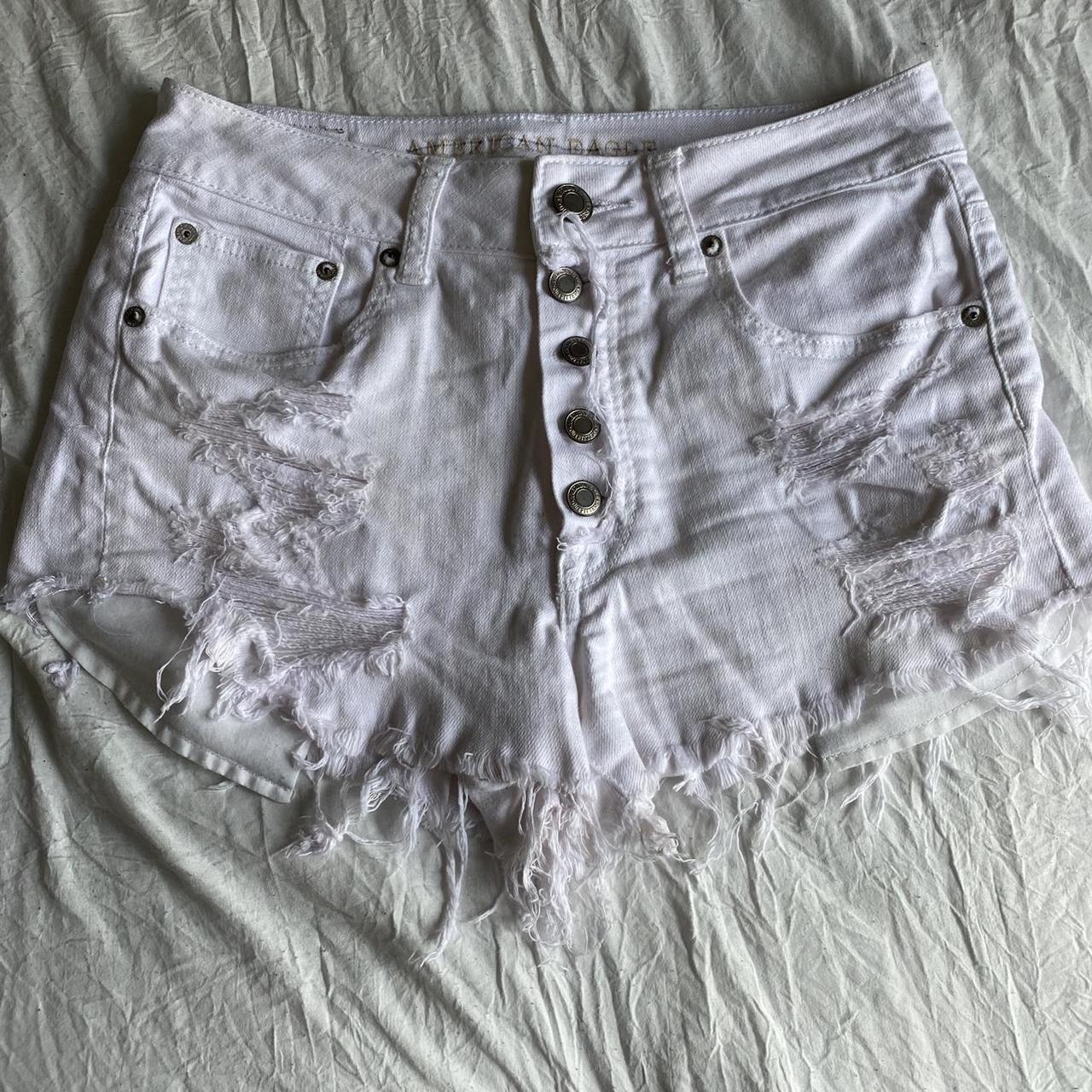 white ripped jean shorts american eagle