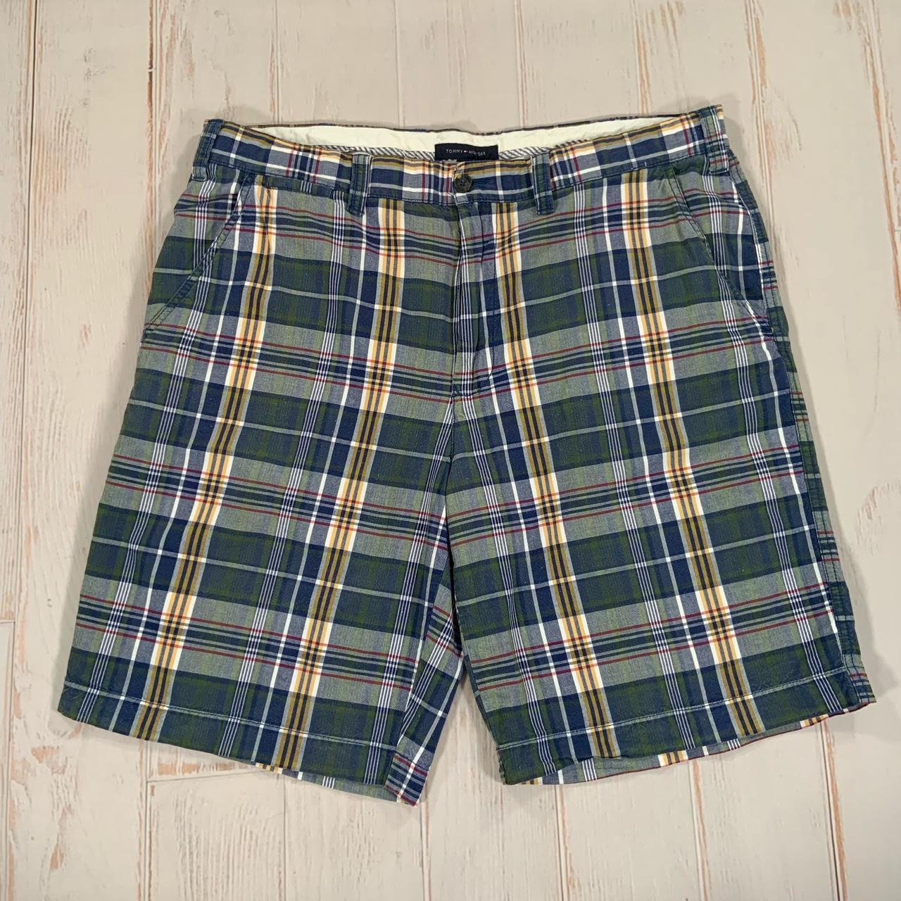 Vintage Tommy Hilfiger Men's Green Blue Yellow Plaid... - Depop