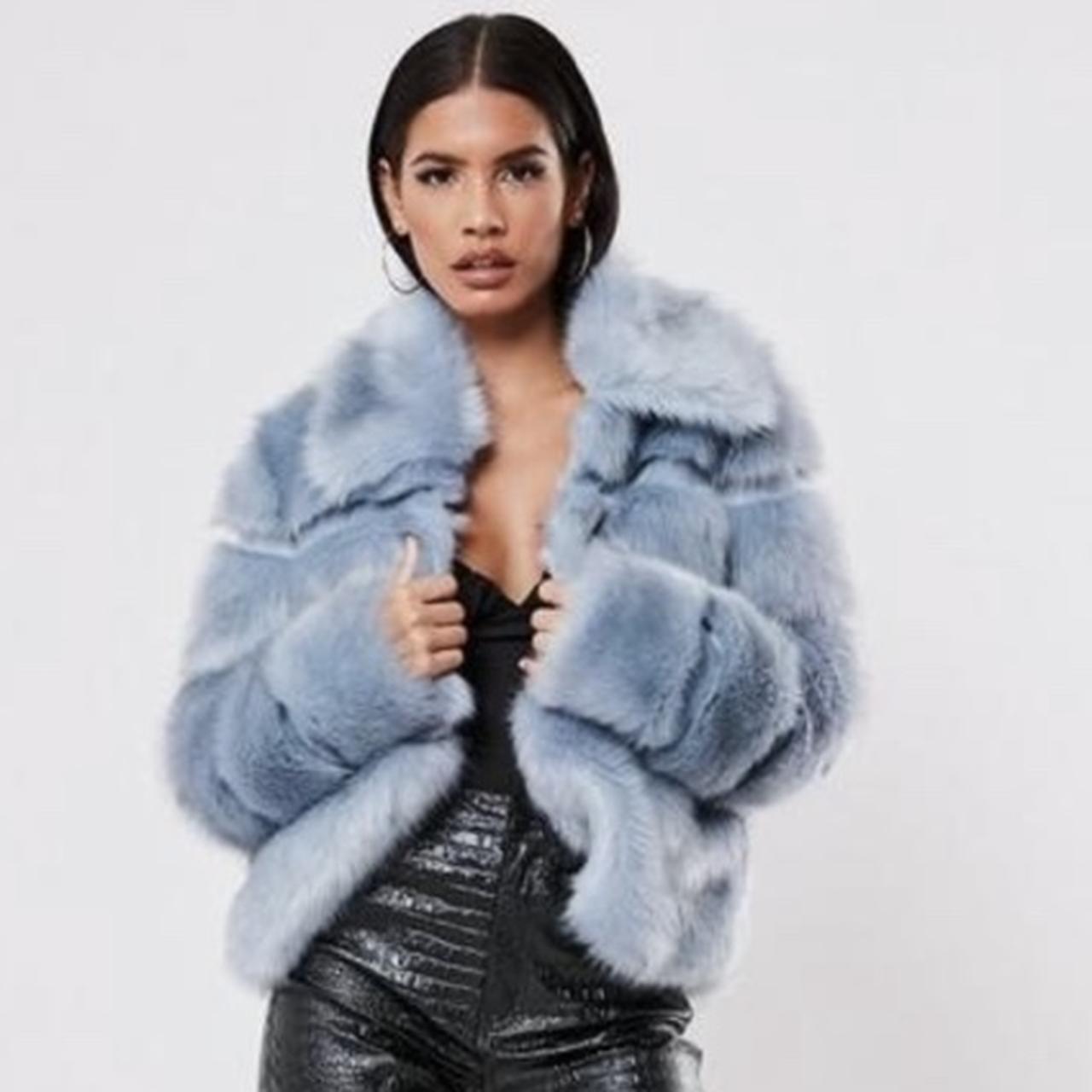 Missguided blue shop fur coat