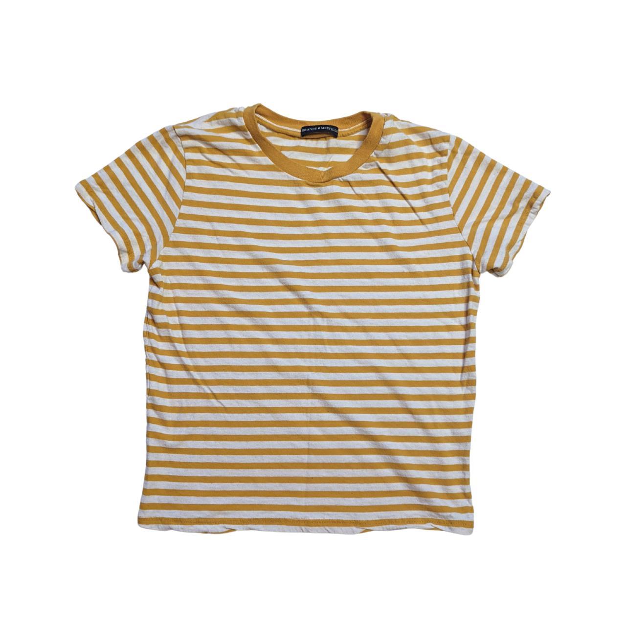 Striped baby tee Mustard yellow with white... - Depop