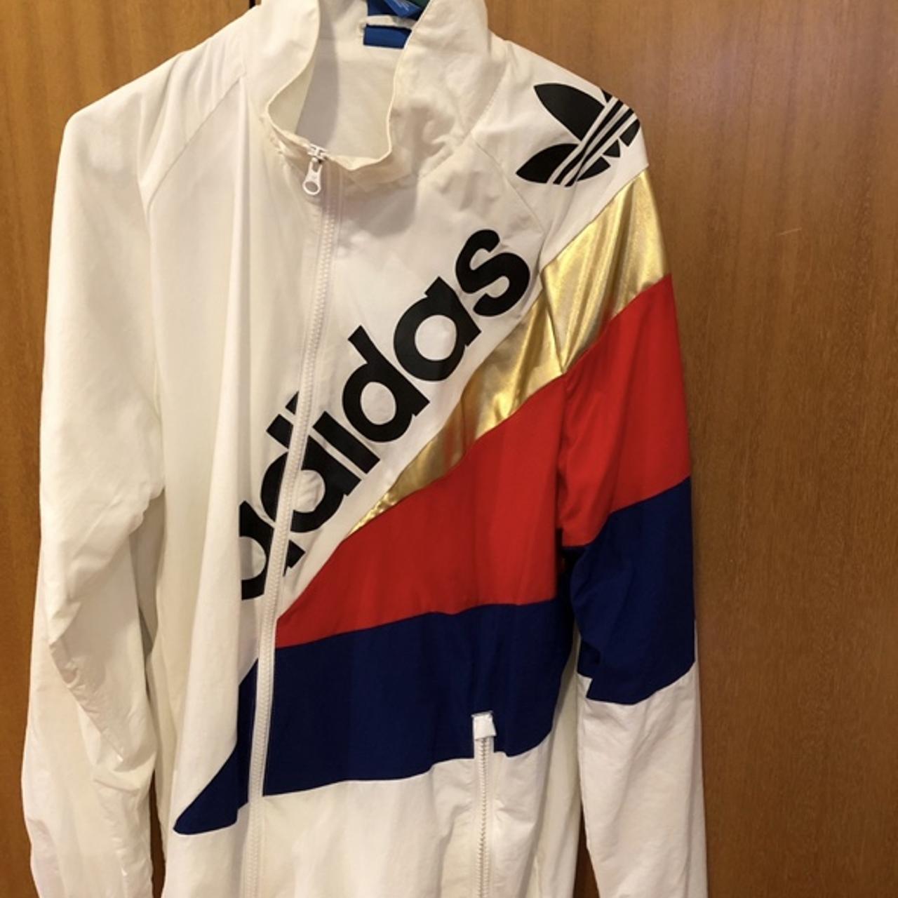 adidas jacket white red blue gold