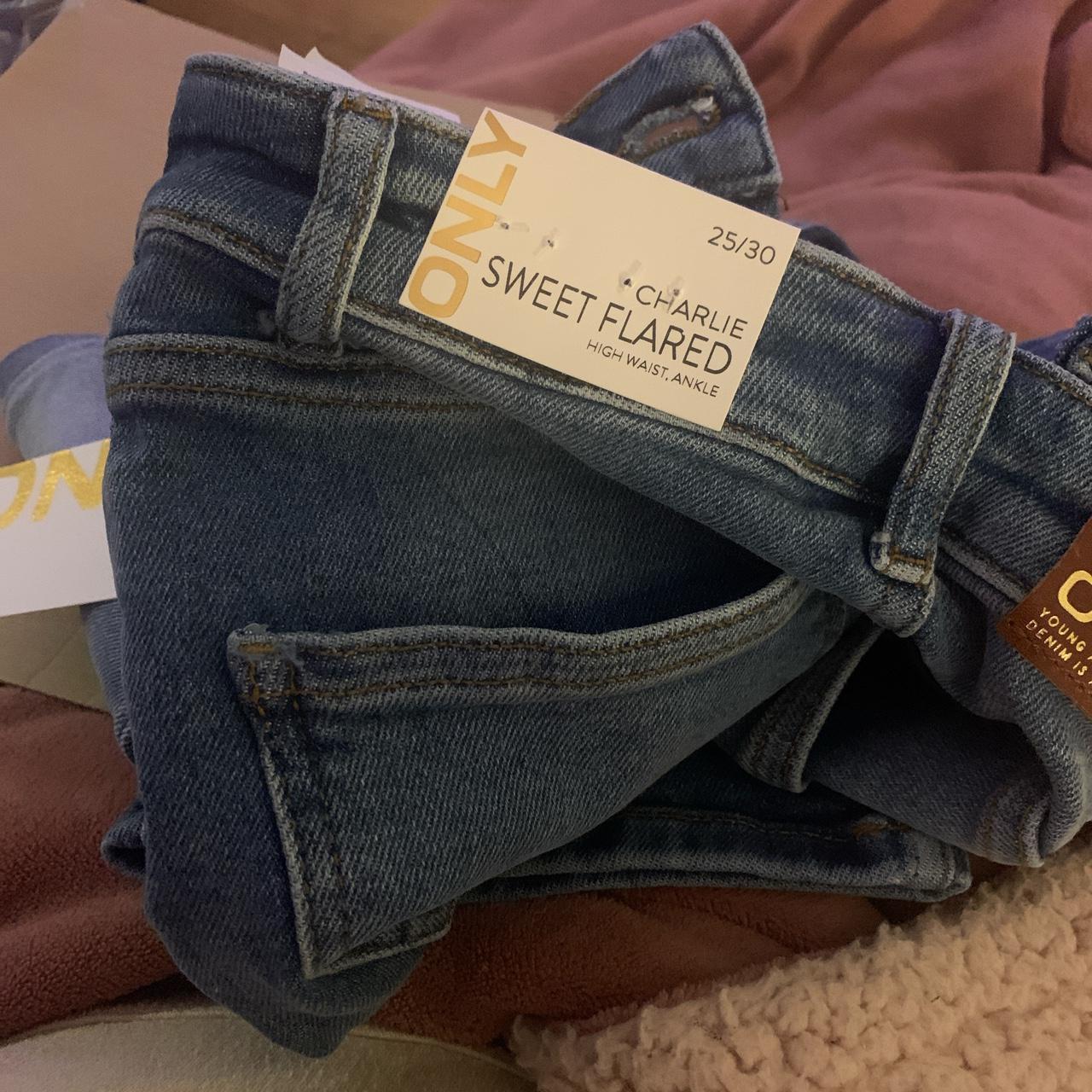 Only Charlie flared leg jeans in medium blue... - Depop