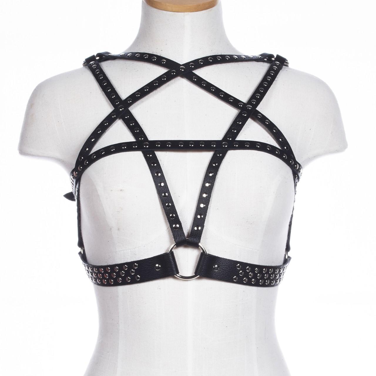 Handmade leather Studded Pentagram Harness Xs/s Depop
