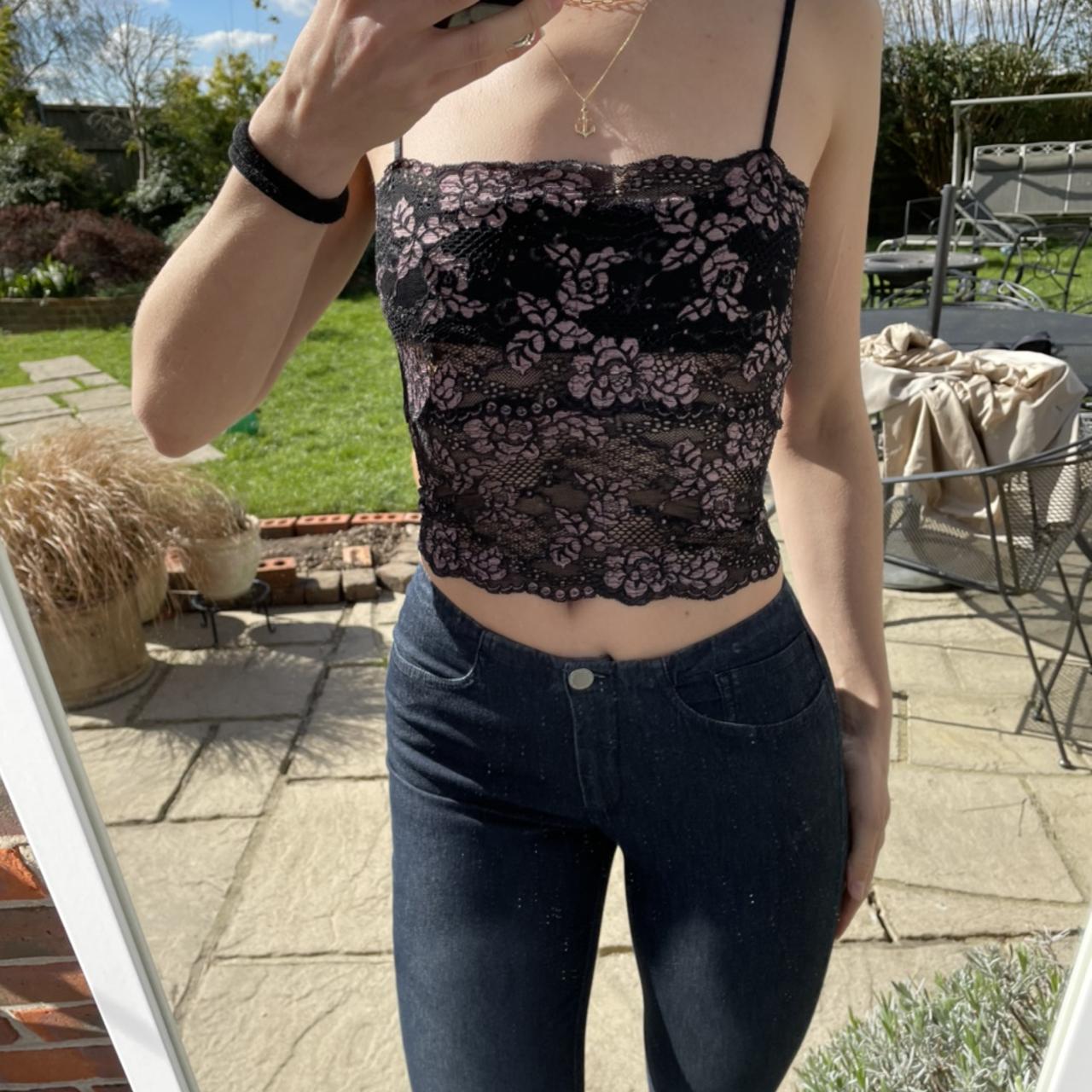 Vintage lace Pilot purple and black lace crop - Depop