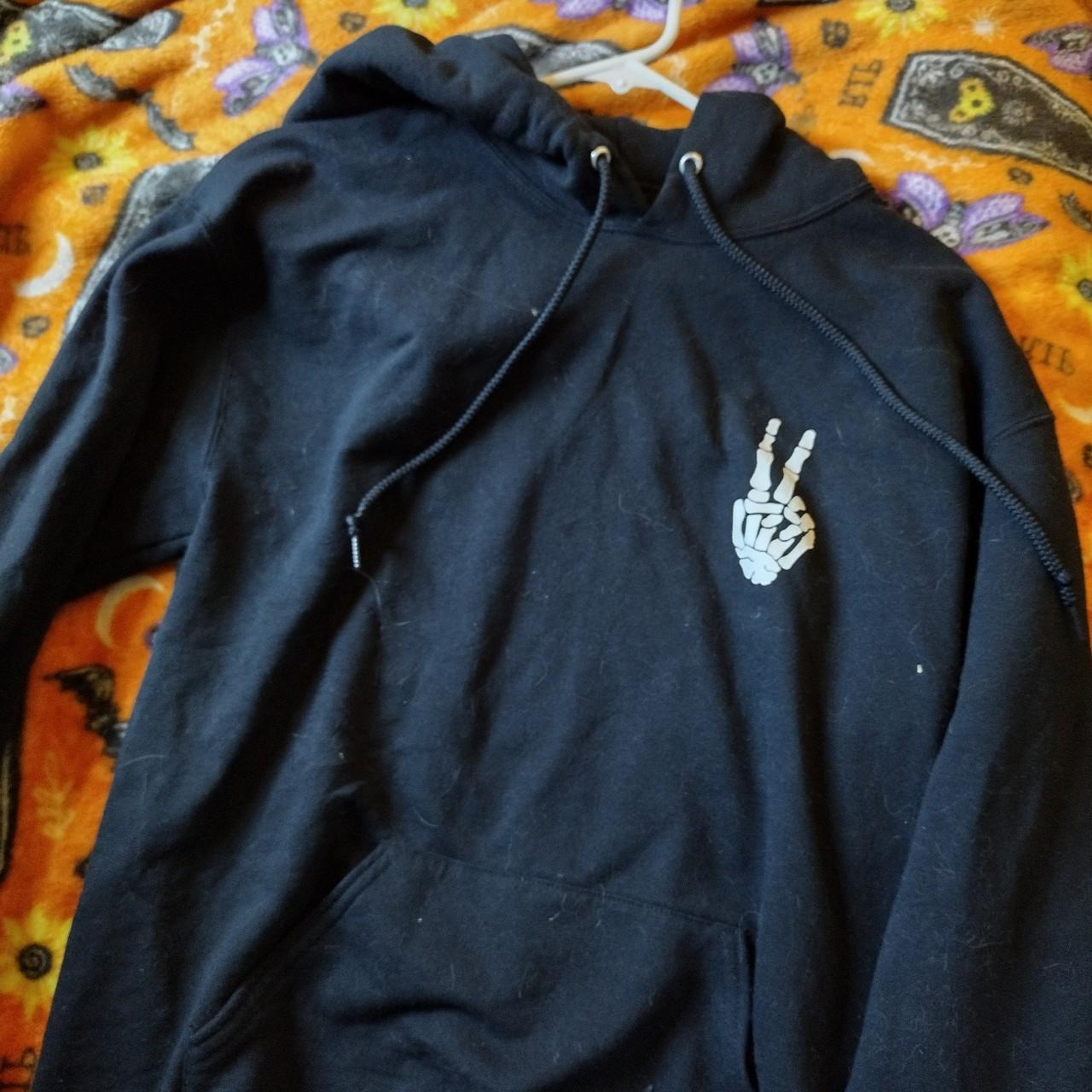 Men's medium black baggie hoodie with skeletal peace... Depop