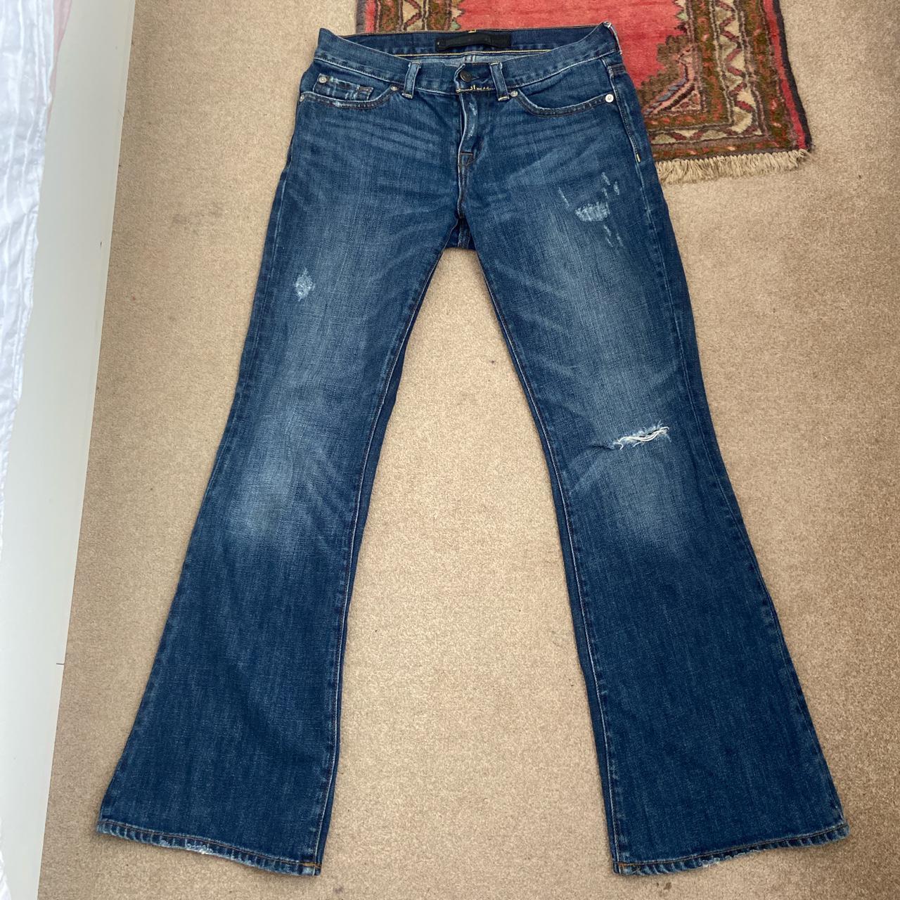 Vintage dark wash low waisted flared jeans with... - Depop