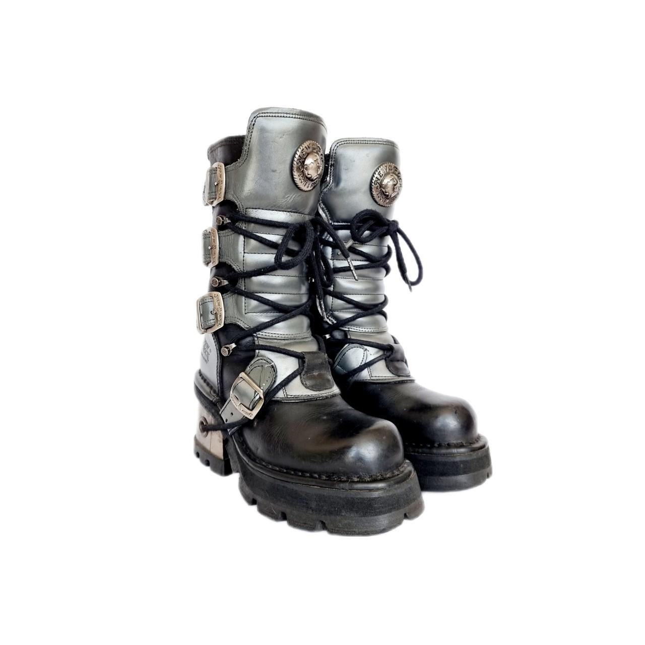 Vintage leather and metal heeled New Rock platform... - Depop