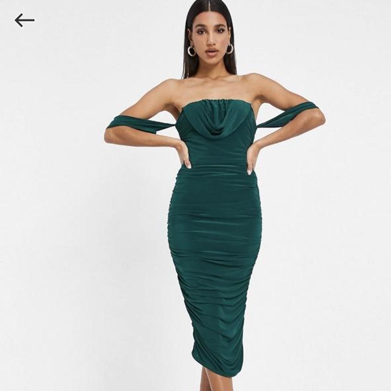 Femme Luxe Emerald green, ruched midi bodycon dress... - Depop