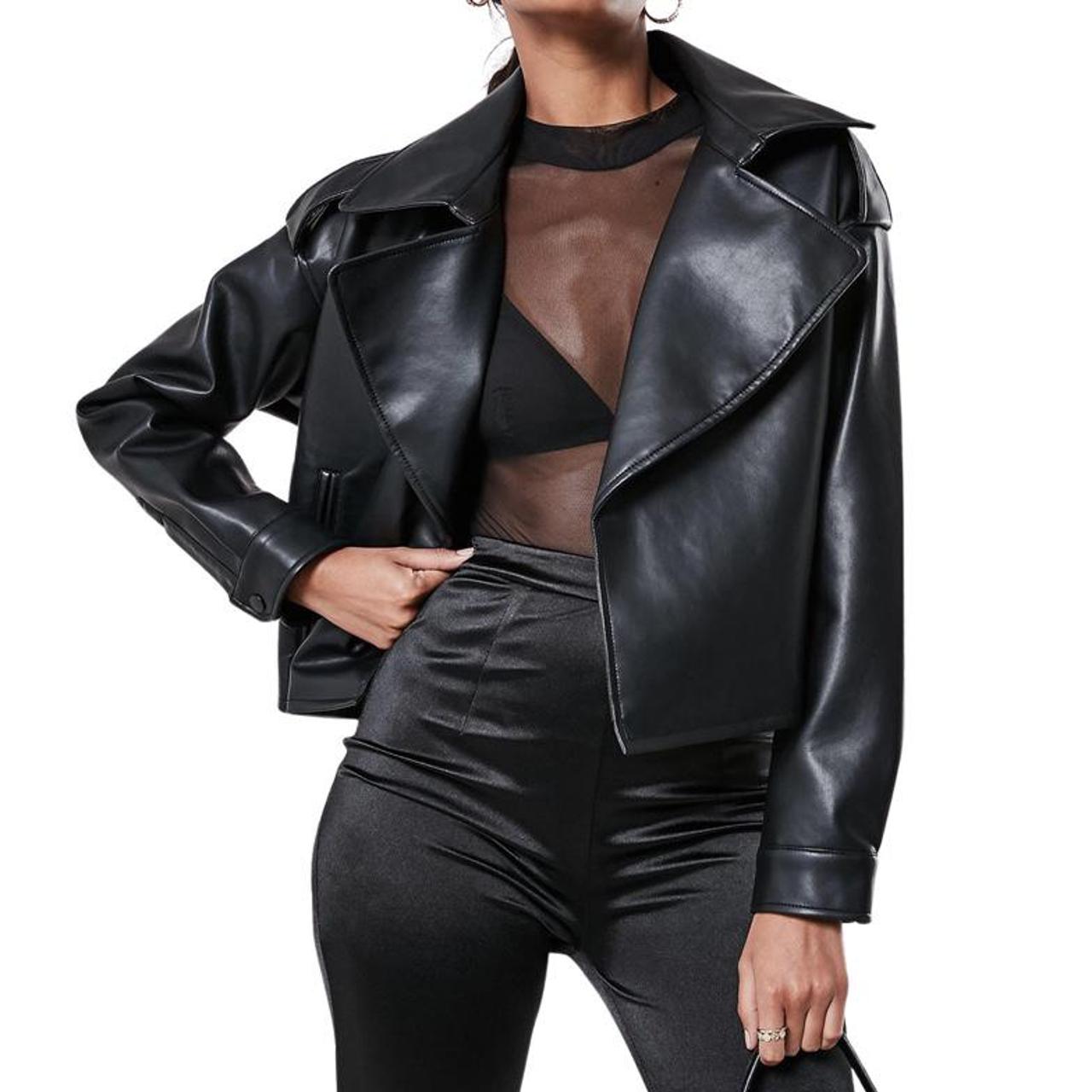 Missguided oversized black leather jacket Size 10... Depop