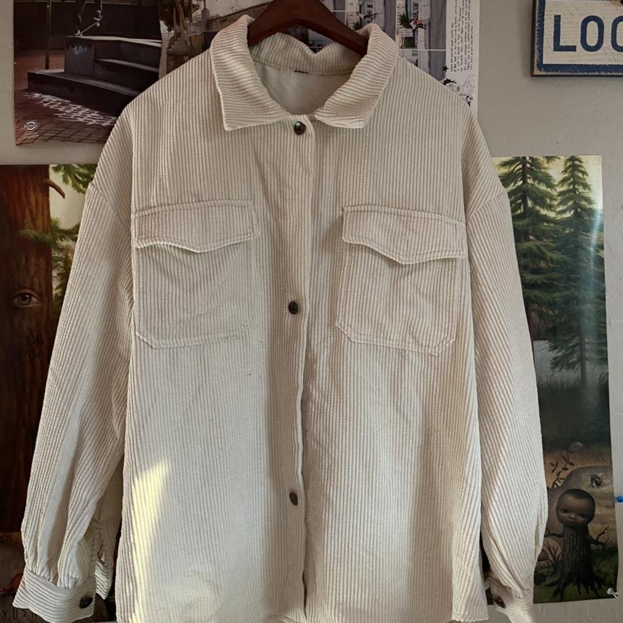 long sleeve cream colored button up corduroy... - Depop