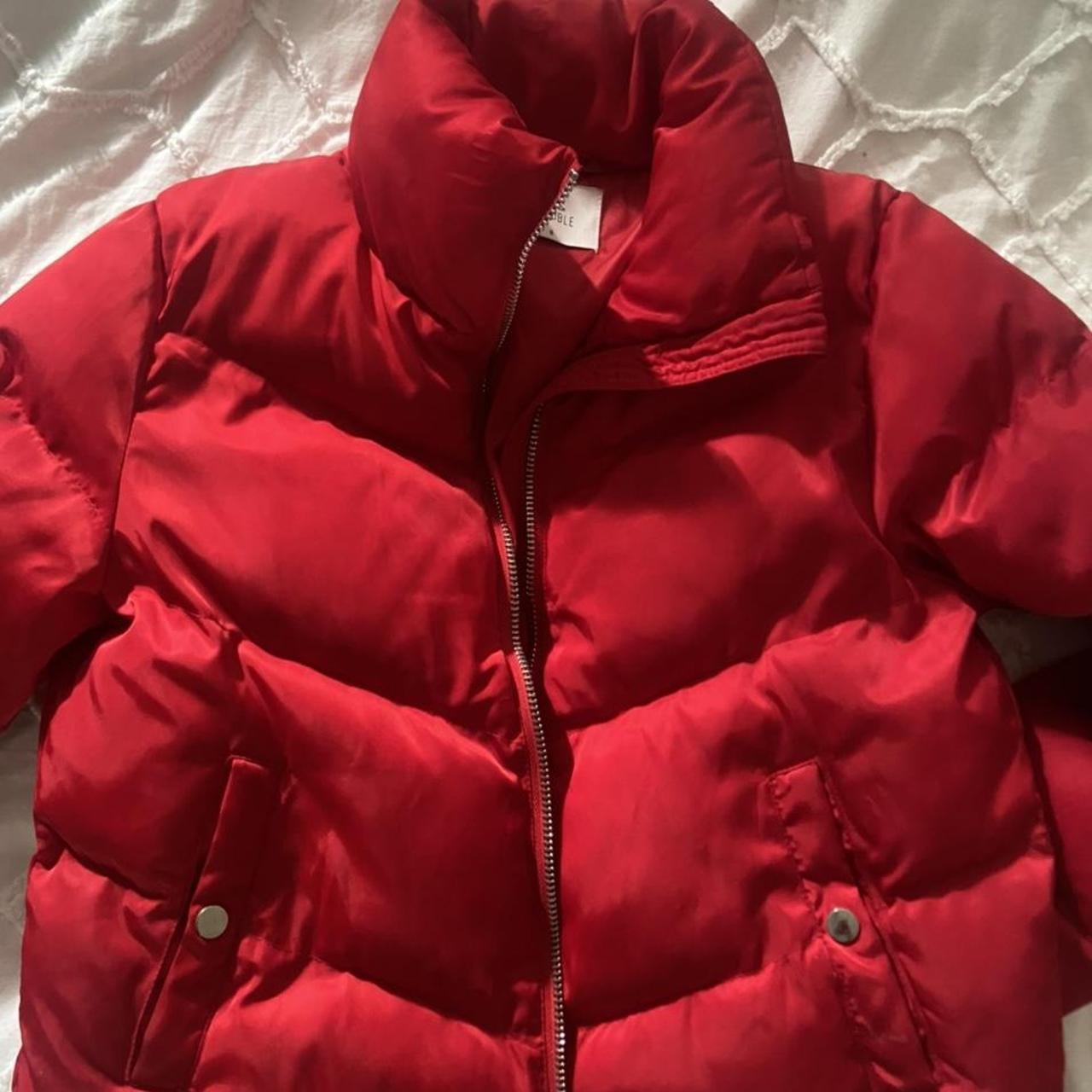 luck and trouble red puffer jacket