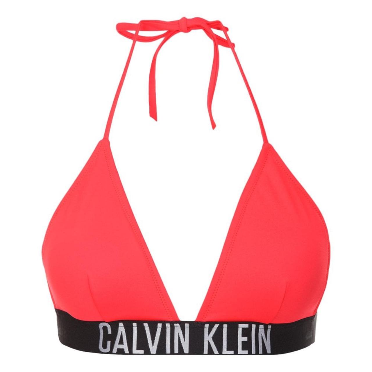 Red Calvin Klein triangle bikini top logo band Worn... - Depop