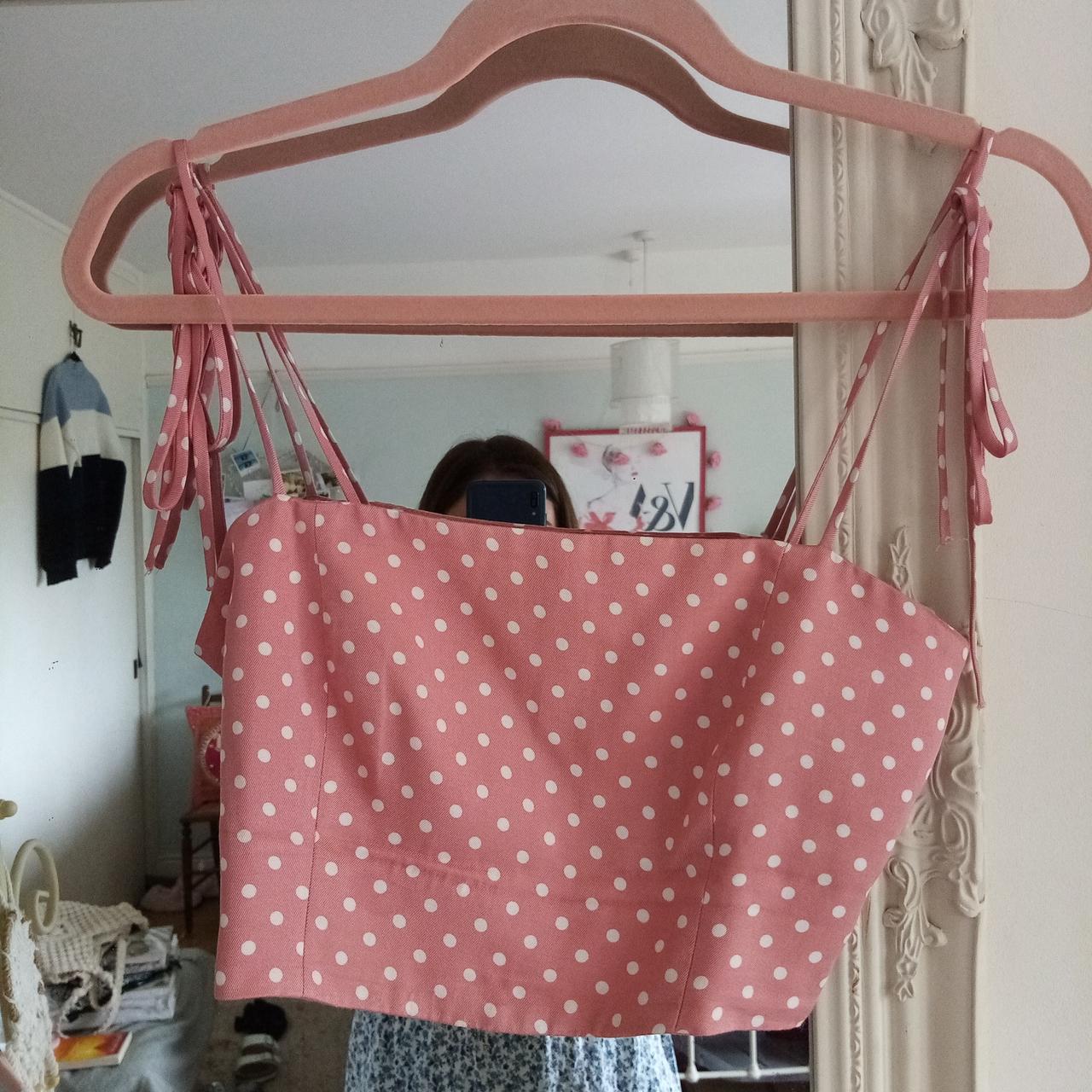 Pink polka dot crop top zara worn a few times size... Depop