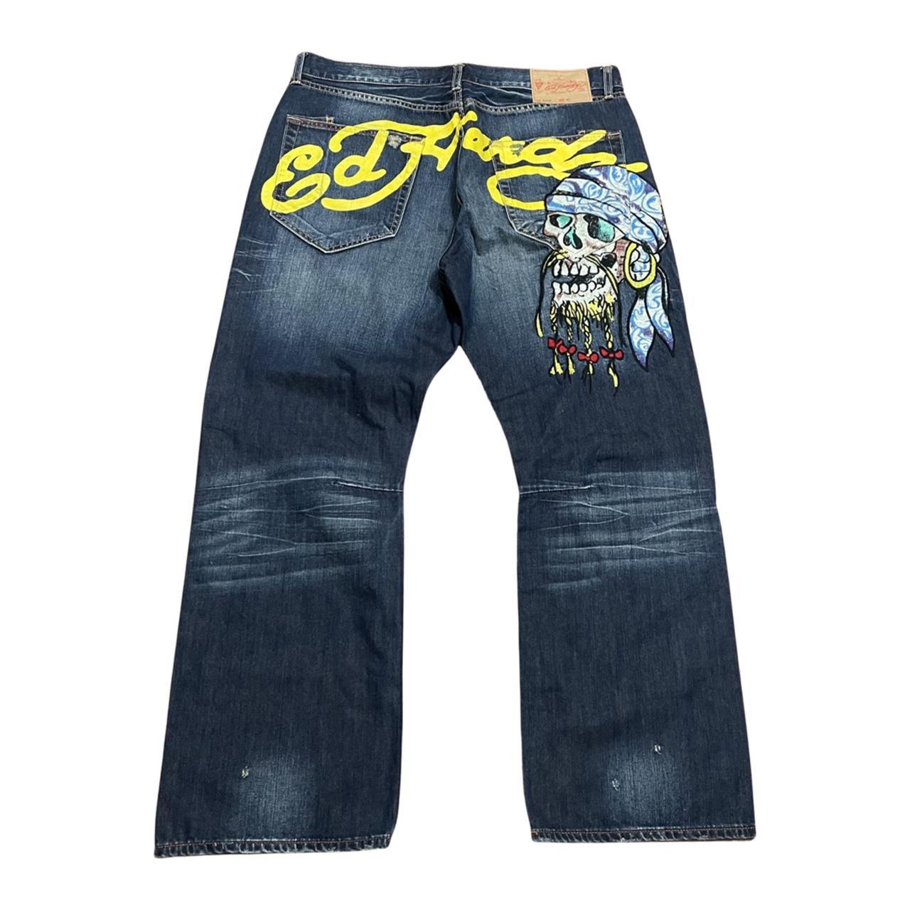Ed Hardy Men’s Jeans Embroidered McQueen Pirate... - Depop