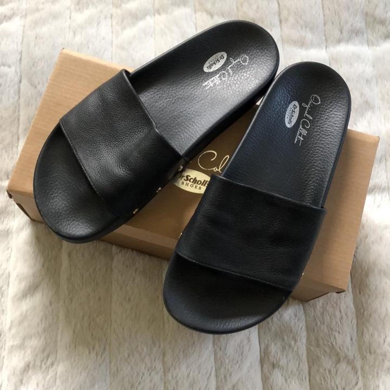 Dr Scholl Shoes Black Leather Schollu2019s Pisces Slide Sandal