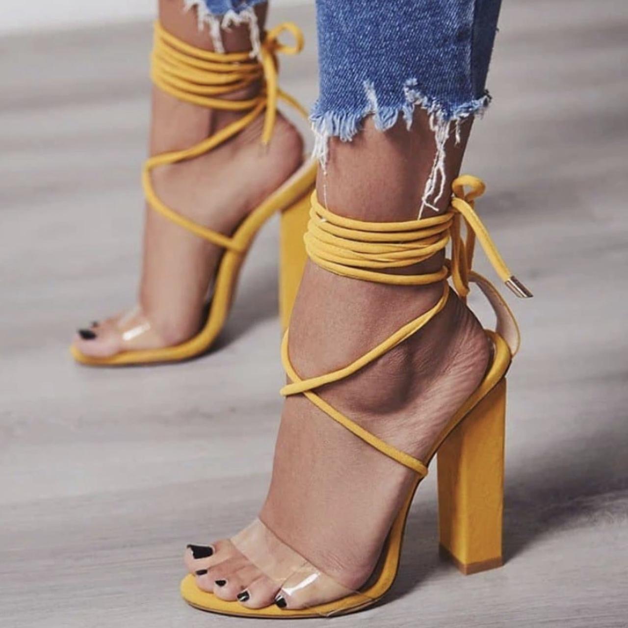 Yellow strap sale up heels