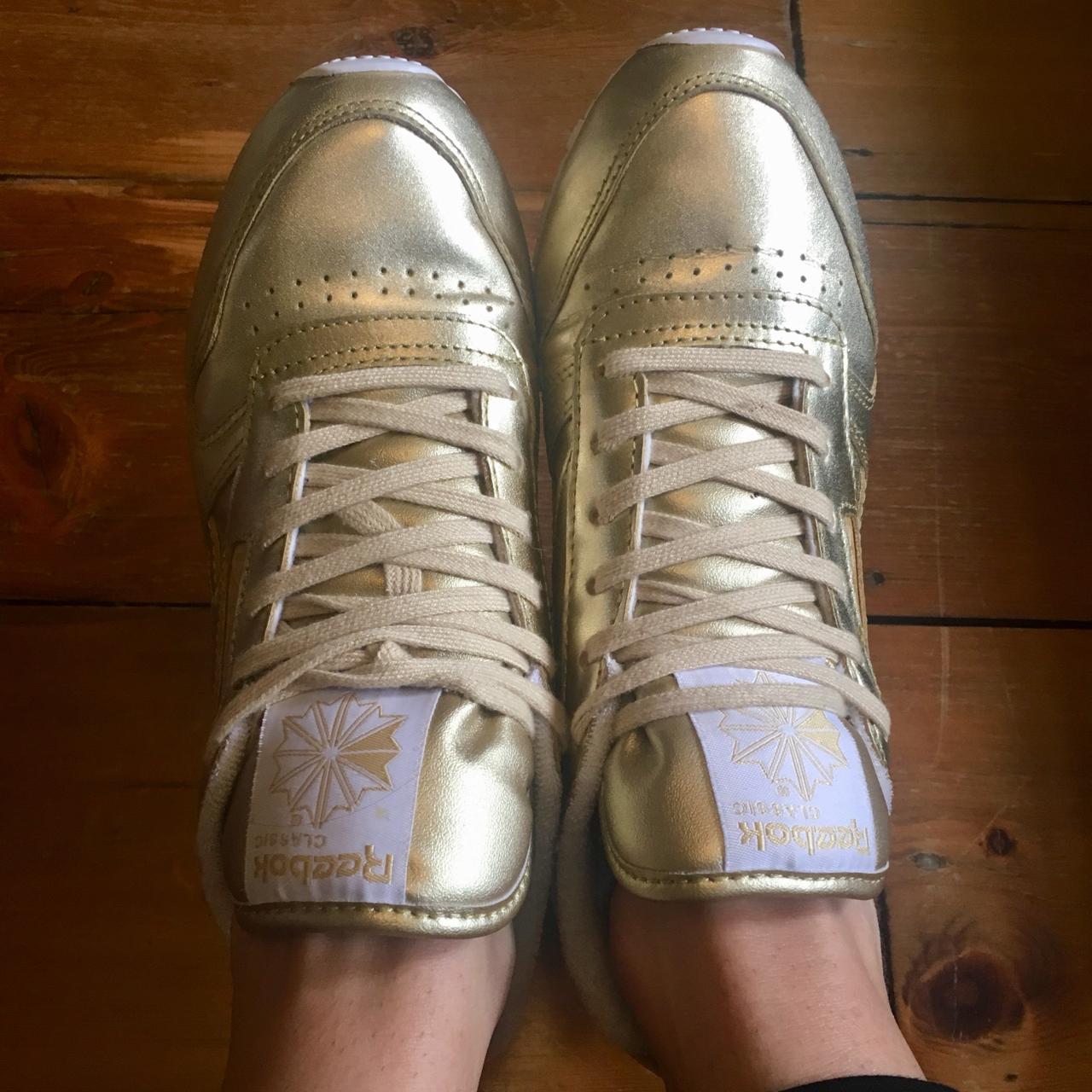 Ladies gold reebok classics Limited edition Worn... - Depop