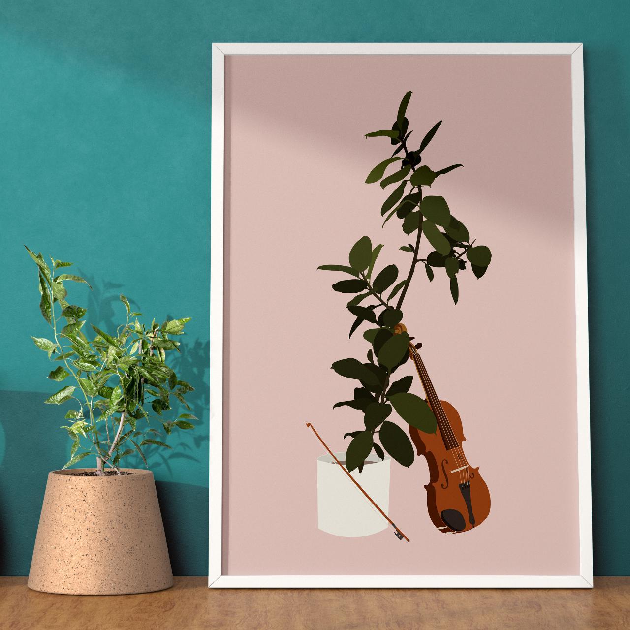 Violin Houseplant Giclée Print A3 Size Artwork... Depop