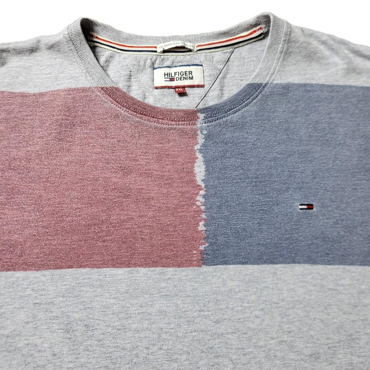Hilfiger denim, tshirt in grey with red and blue... - Depop