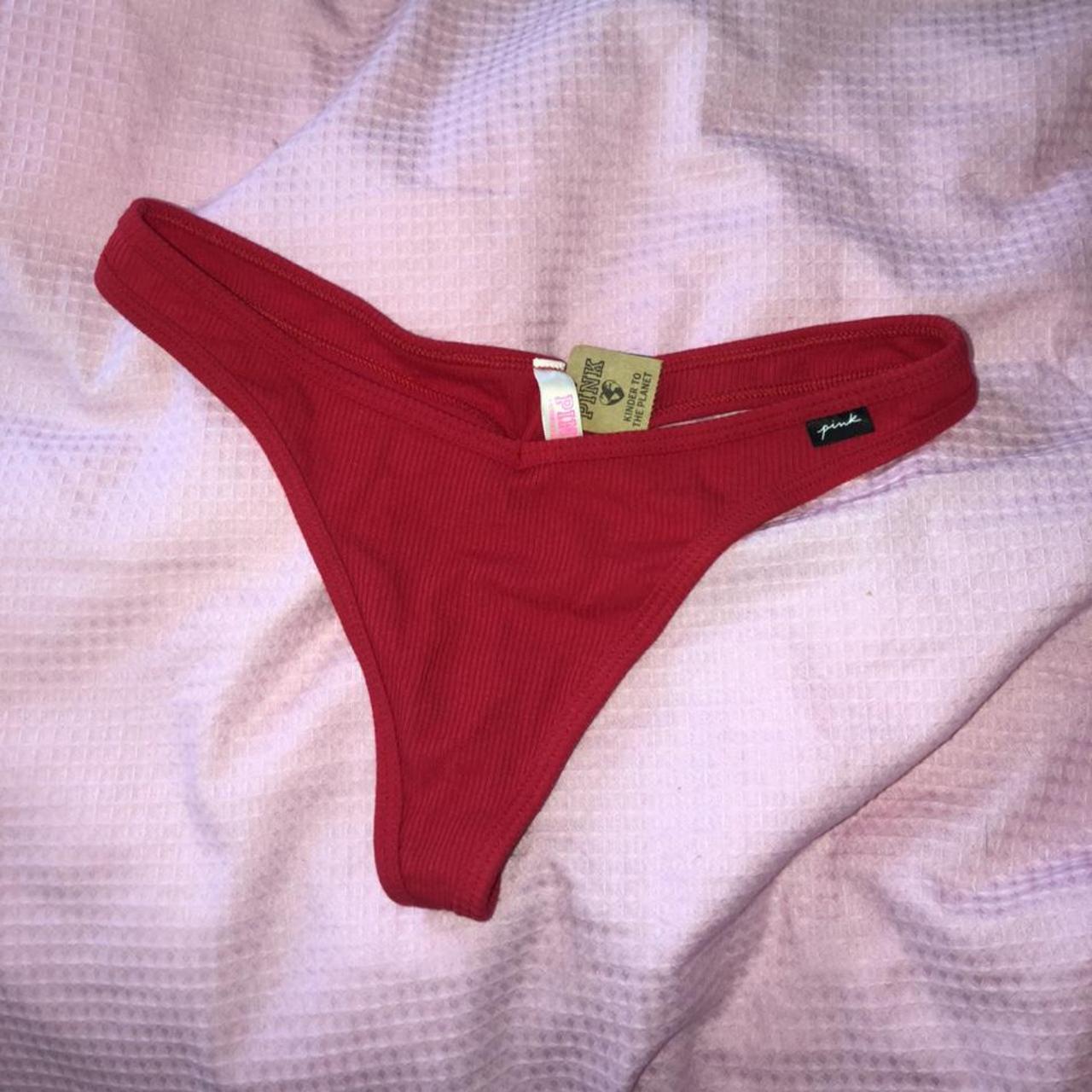 victoria's secret pink thong bottom underwear in red - Depop
