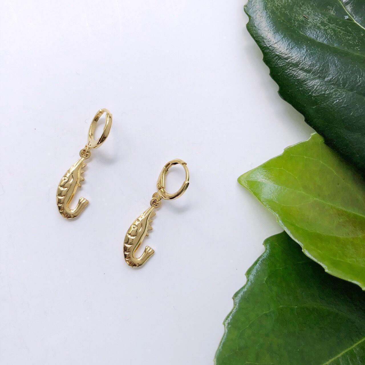 Gold hoop earrings with shrimp charm Small simple... Depop