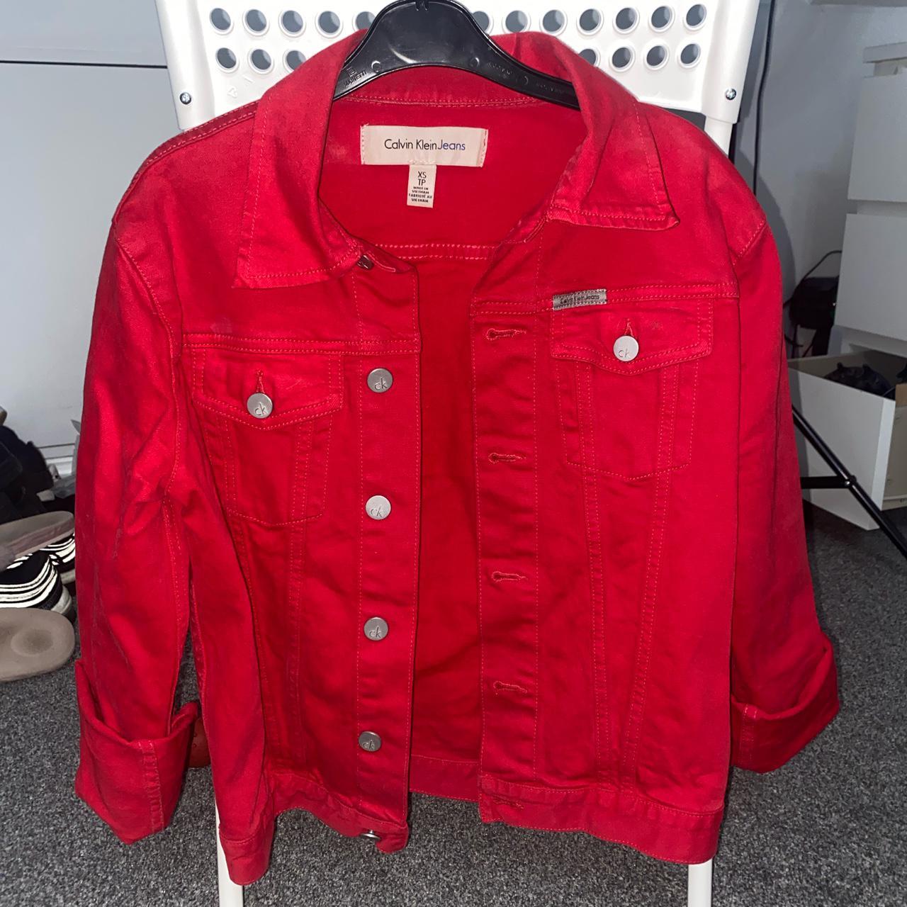 Red calvin klein denim on sale jacket