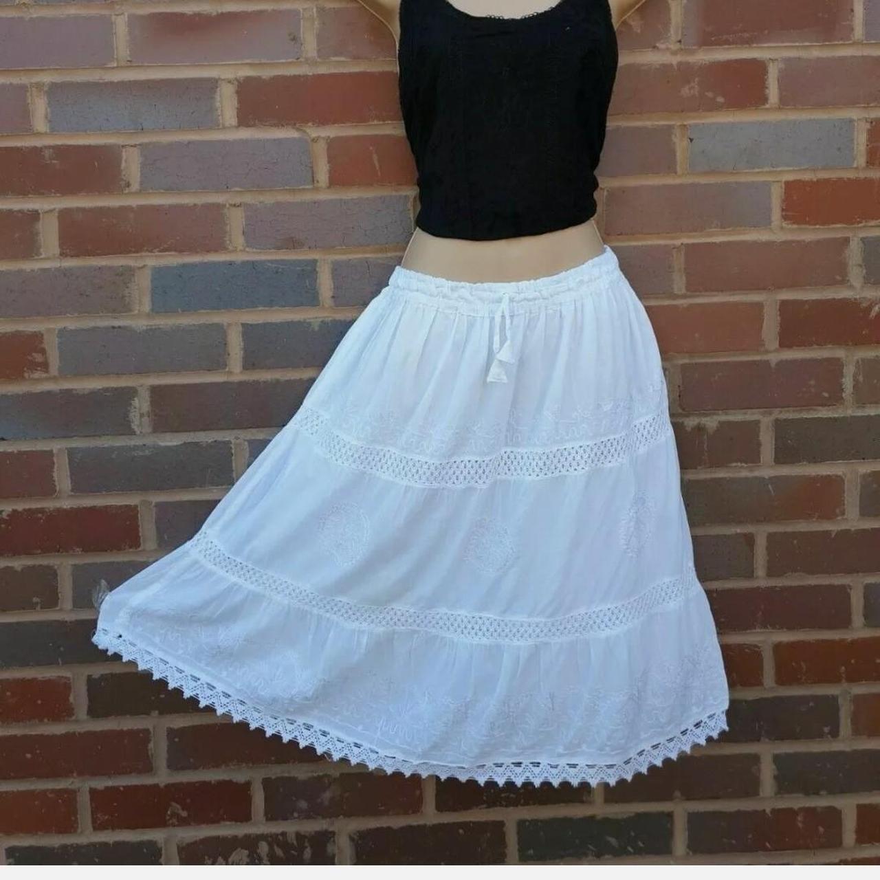 2 Boho Tiered Cotton Skirts Knee length lined... - Depop