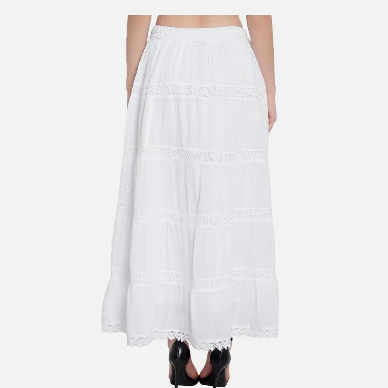 White Boho Cotton Maxi Skirt Five Tiered Embroidered... Depop