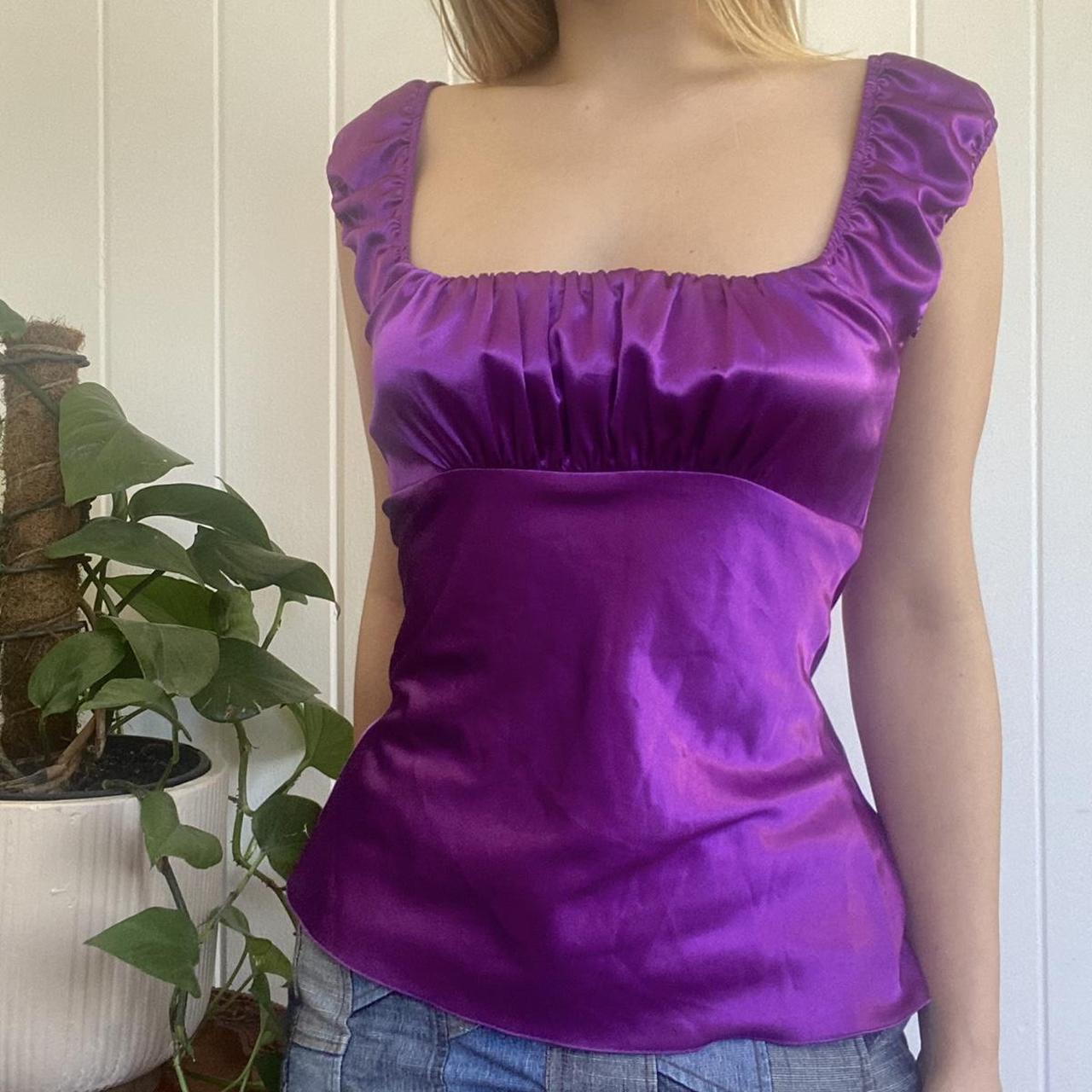 Gorgeous Portmans purple satin top Neckline and... - Depop