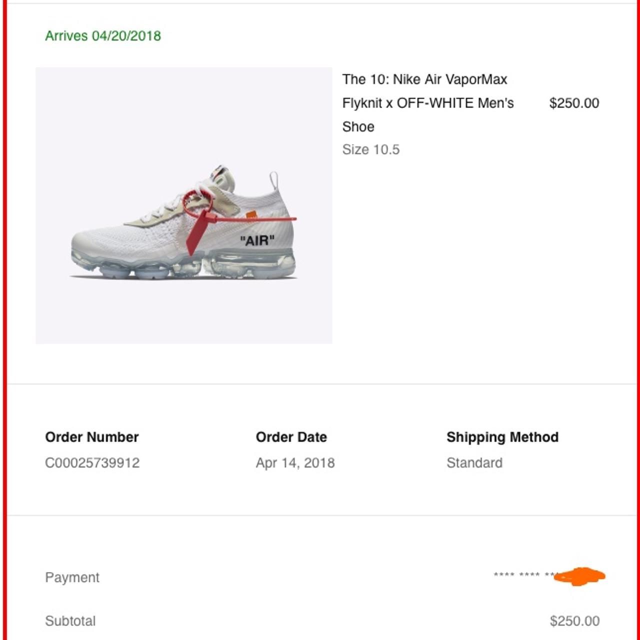 Off white vapormax receipt on sale