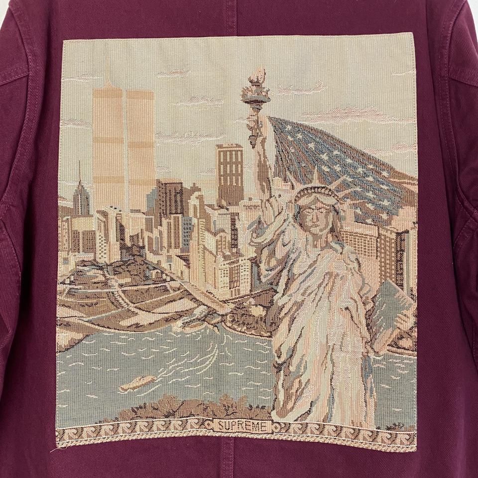 Supreme NY Tapestry Denim Chore Coat Maroon