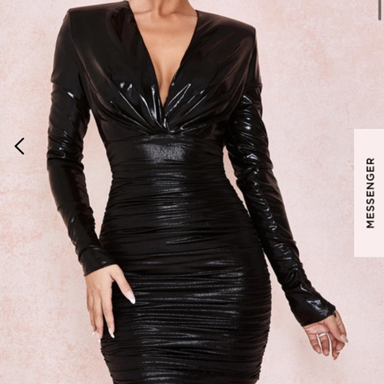 Black metallic dress. Wet look dress. Worn in try on... - Depop