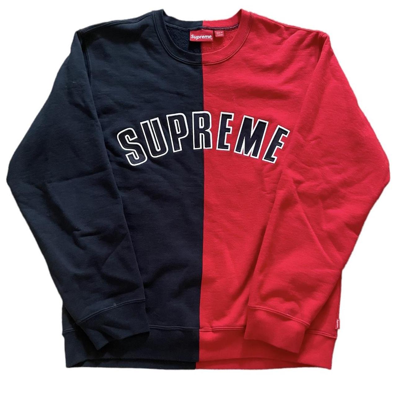 Supreme embroidered red and navy split crewneck from...