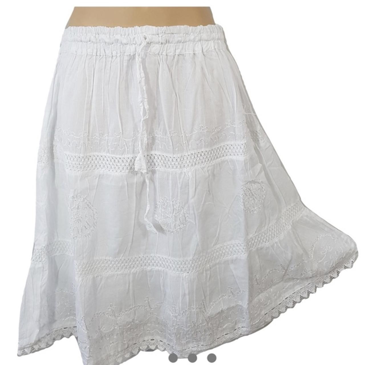 Repop! Hippie style white midi skirt Elasticated... - Depop
