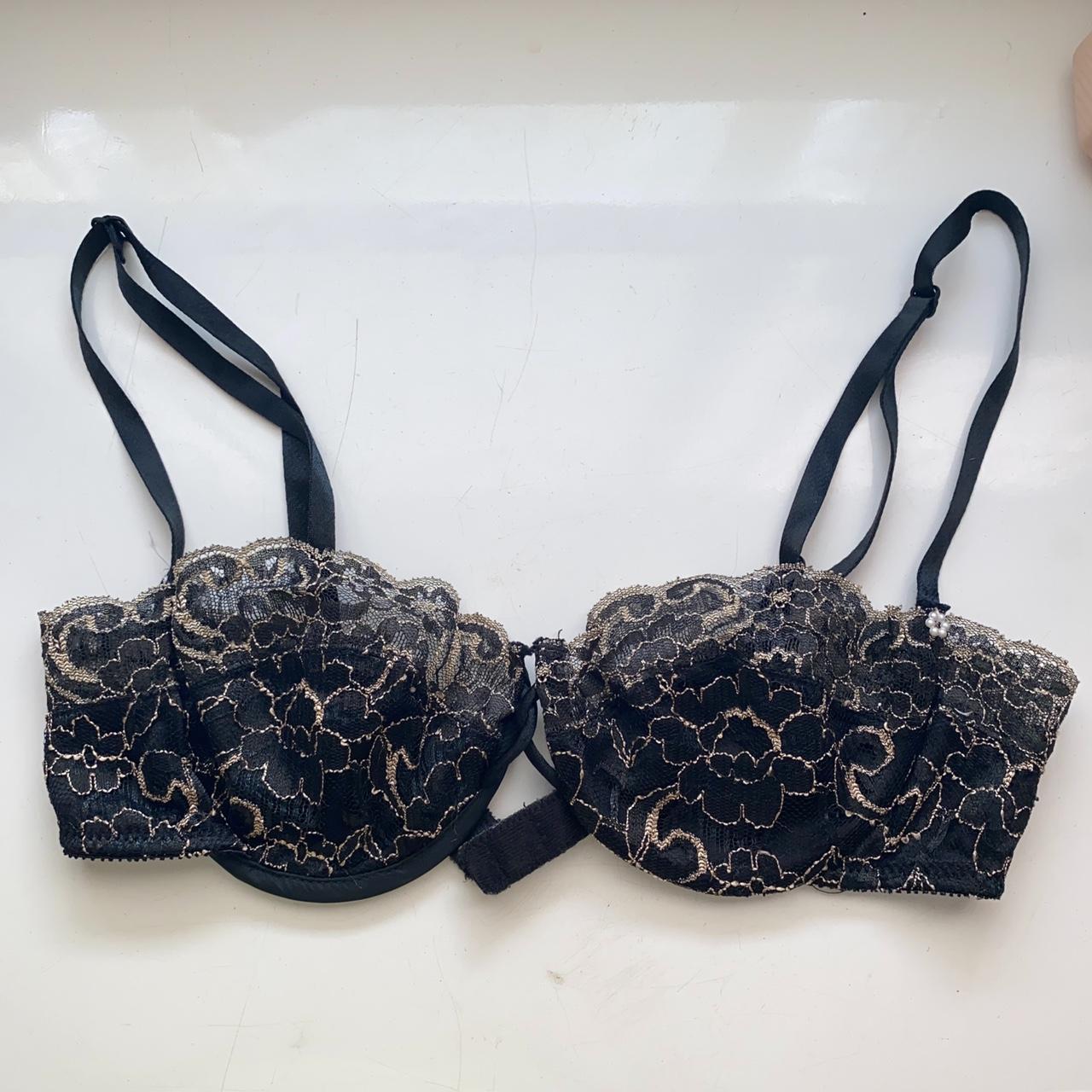 Black Floral Laced Demi Bra sheer lace gold laced... - Depop