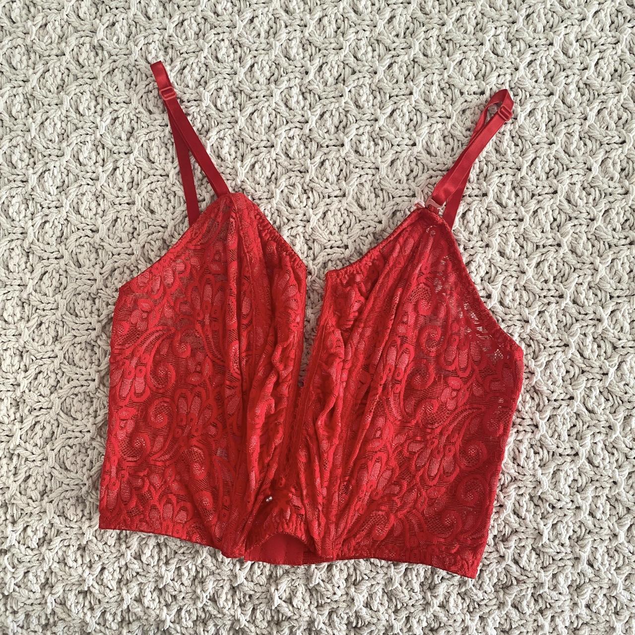 Red Corset Lingerie Top floral sheer lace, bra... - Depop