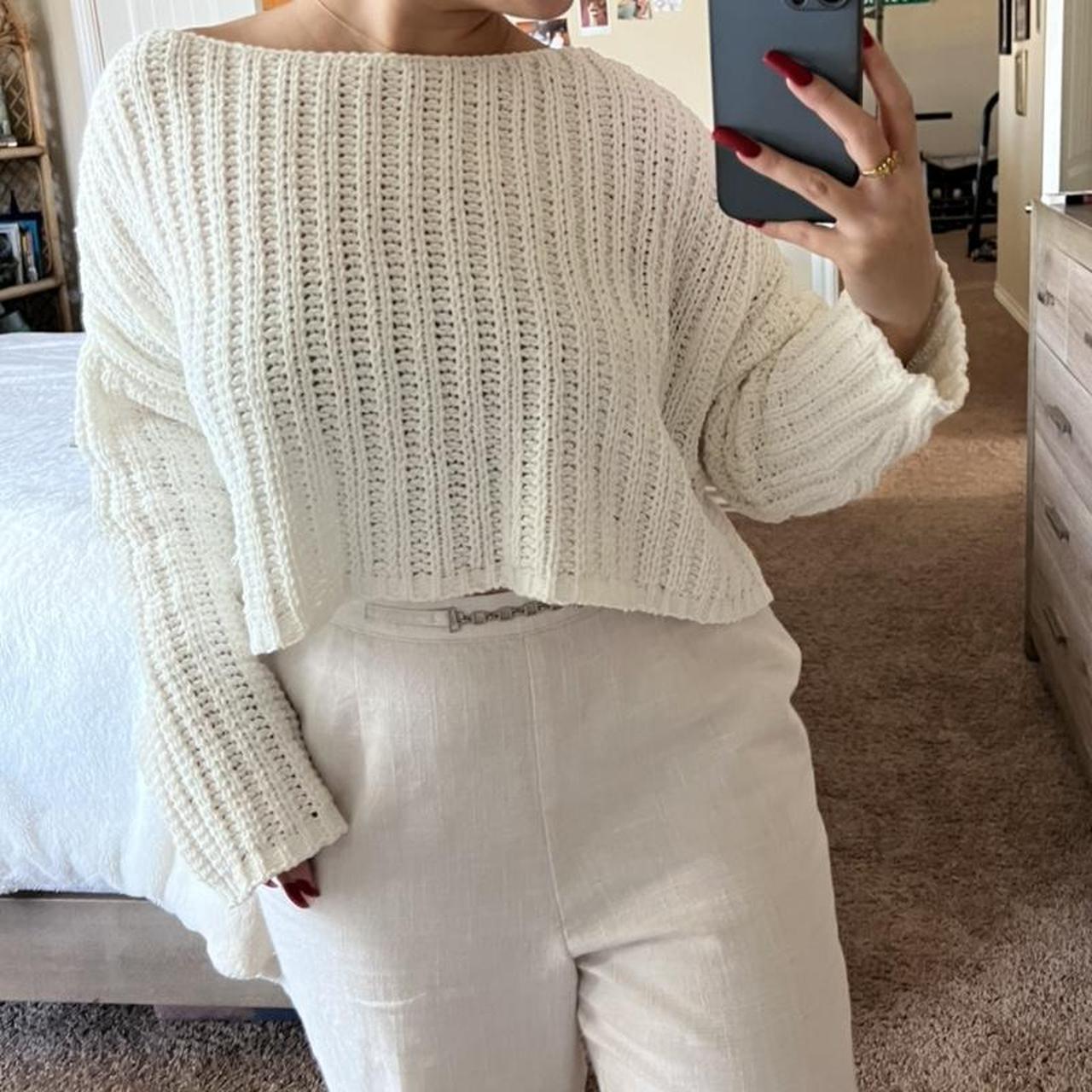 CROCHETED KNIT SWEATER 🤎off the shoulder fit... - Depop